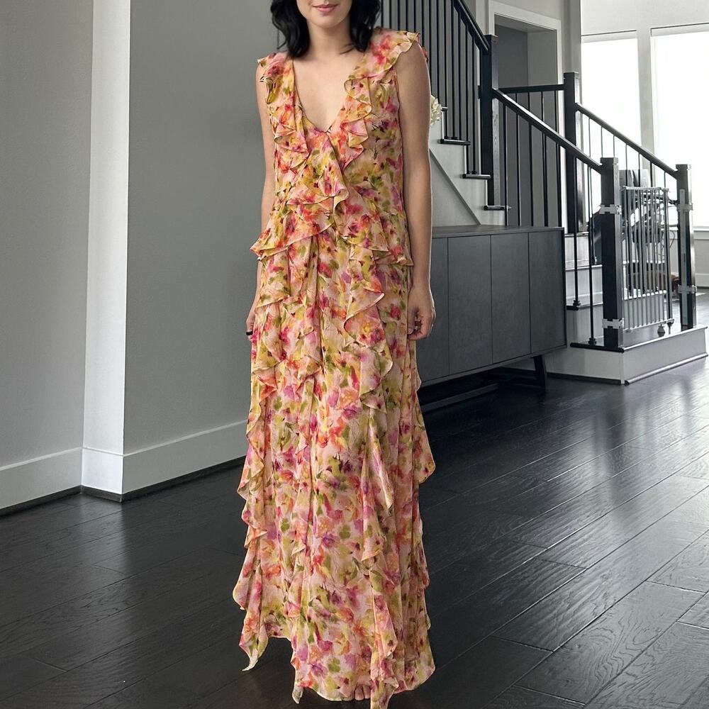 MISA Los Angeles Claudita Dress in Golden Flora Size XS NEW